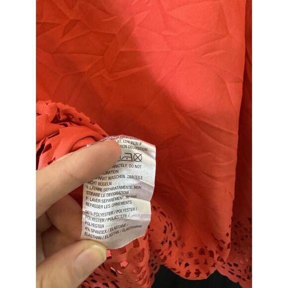 Dennis Basso Knit Coral Tunic Top Blouse Size 2X Plus Spring Geometric Cutouts - Picture 6 of 6